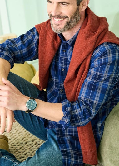 Cotton Traders Oxford Blue Flannel Check Shirt