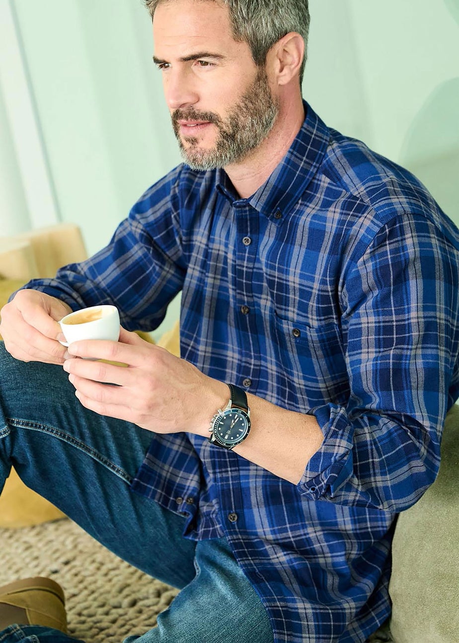 Cotton Traders Oxford Blue Flannel Check Shirt