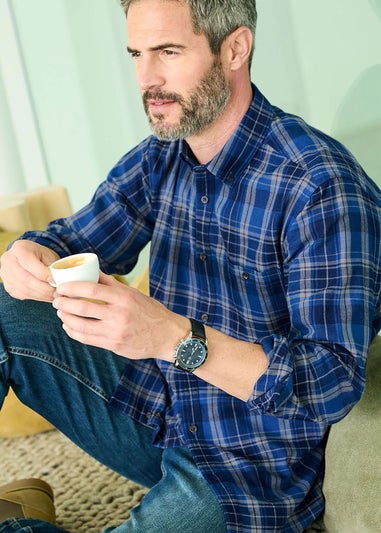 Cotton Traders Oxford Blue Flannel Check Shirt