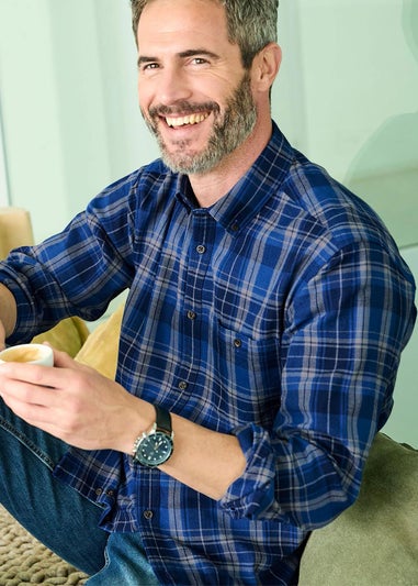 Cotton Traders Oxford Blue Flannel Check Shirt