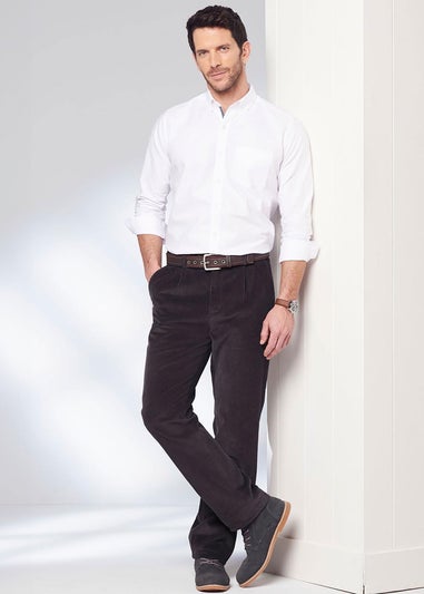 Cotton Traders Dark Steel Pleat Front Cord Trousers