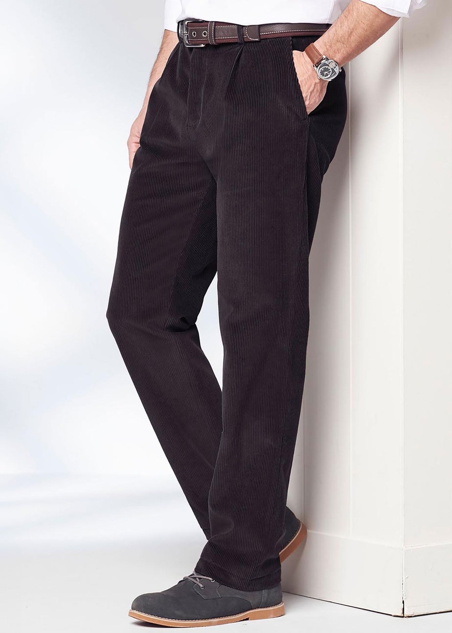 Cotton Traders Dark Steel Pleat Front Cord Trousers