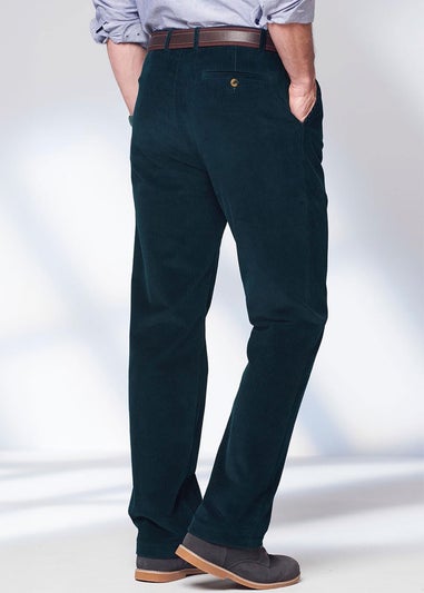 Cotton Traders Dark Peacock Pleat Front Cord Trousers