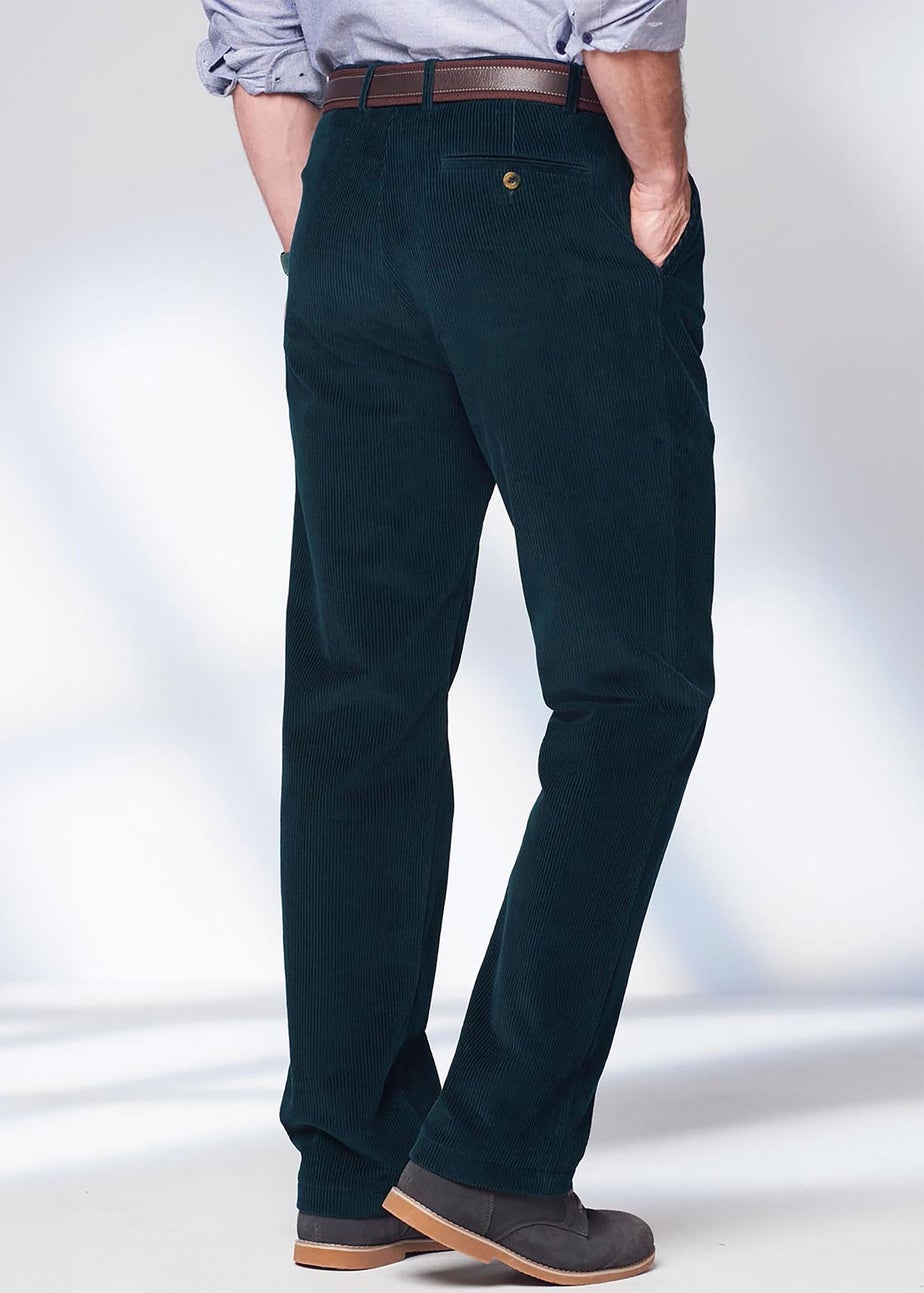 Cotton Traders Dark Peacock Pleat Front Cord Trousers
