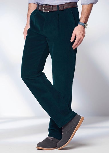 Cotton Traders Dark Peacock Pleat Front Cord Trousers