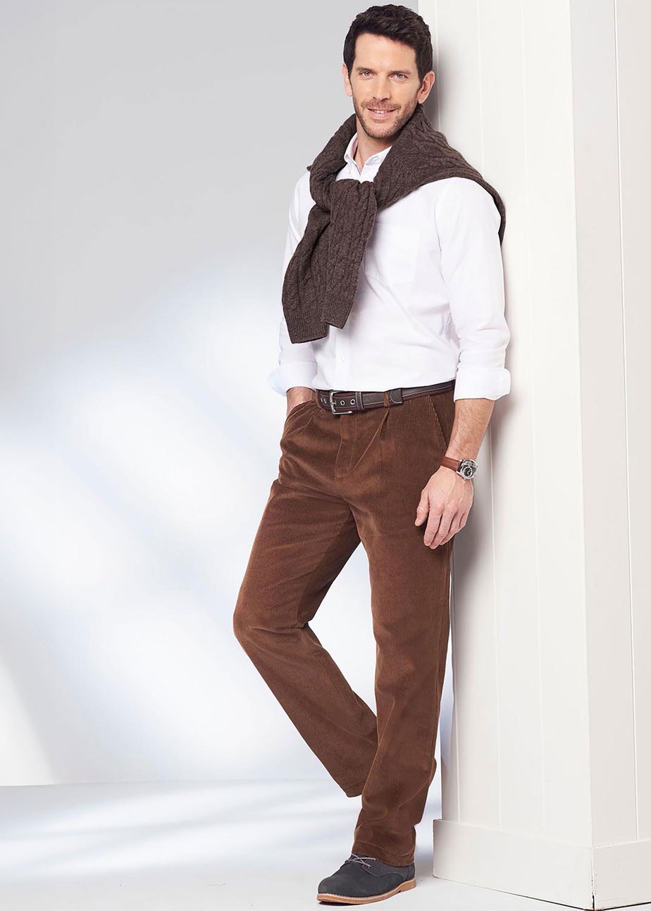 Cotton Traders Nutmeg Pleat Front Cord Trousers