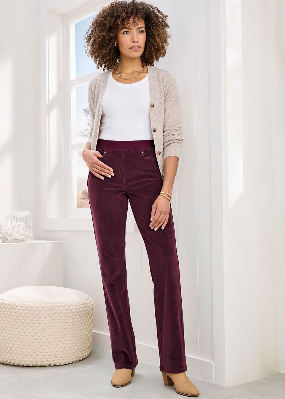 Cotton Traders Damson Premium Pull On Cord Trousers