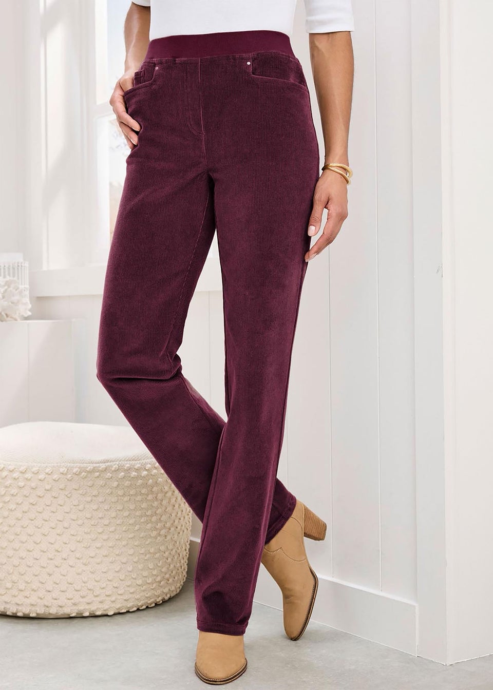Cotton Traders Damson Premium Pull On Cord Trousers