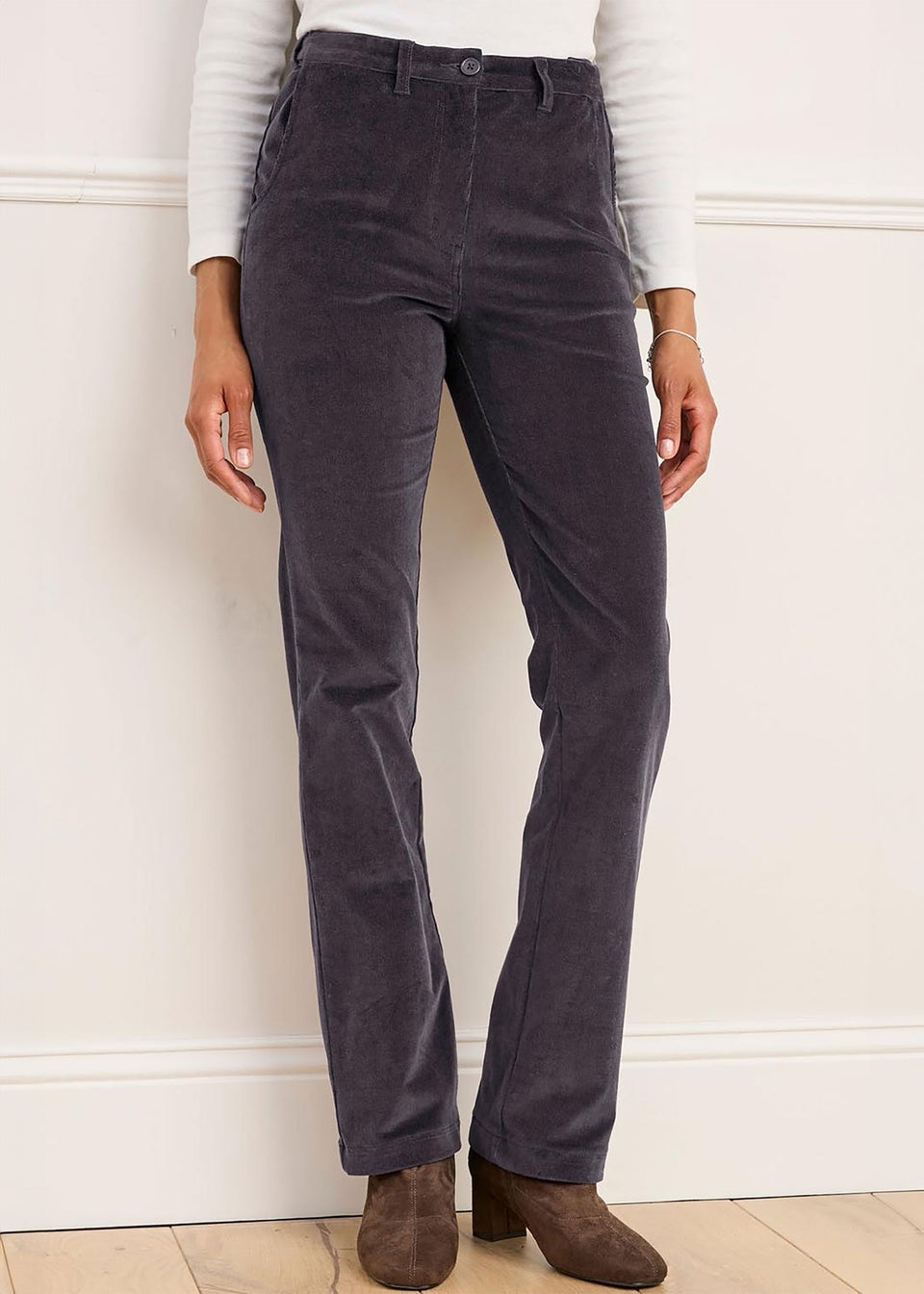 Cotton Traders Storm Grey Adjustable Waist Cord Straight Leg Trousers