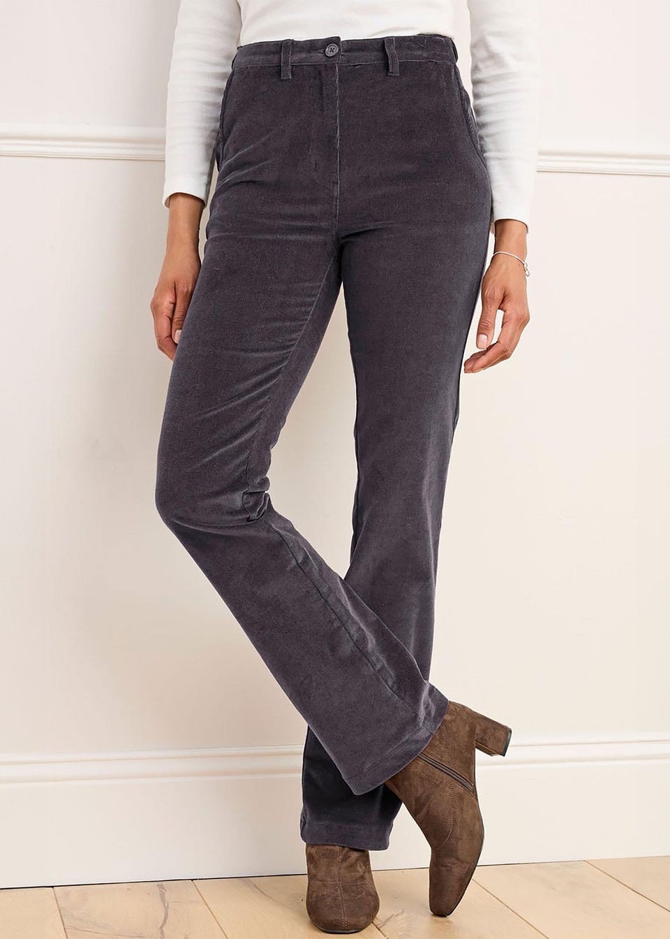 Cotton Traders Storm Grey Adjustable Waist Cord Straight Leg Trousers