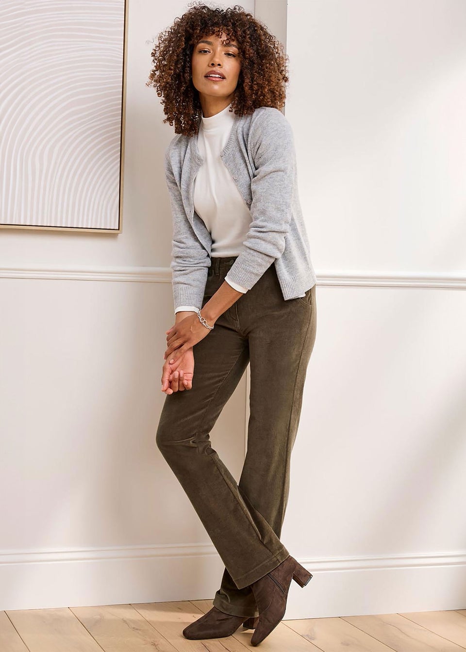 Cotton Traders Bark Adjustable Waist Cord Straight Leg Trousers