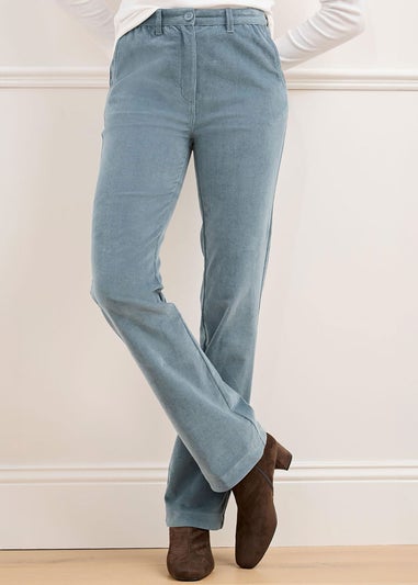 Cotton Traders Blue Haze Adjustable Waist Cord Straight Leg Trousers
