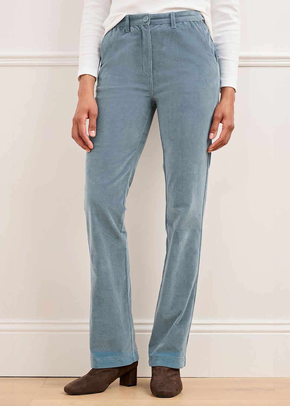 Cotton Traders Blue Haze Adjustable Waist Cord Straight Leg Trousers