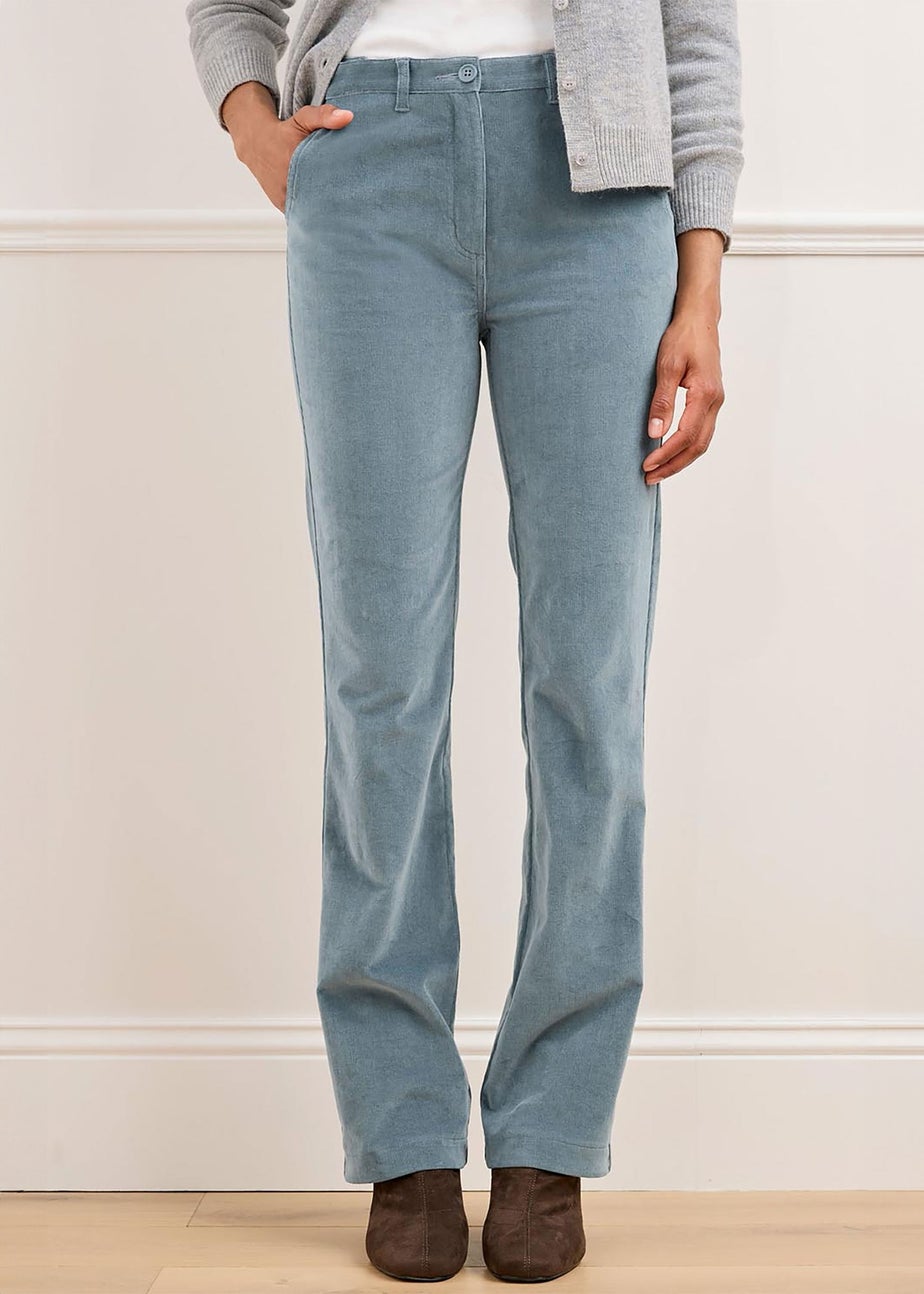 Cotton Traders Blue Haze Adjustable Waist Cord Straight Leg Trousers