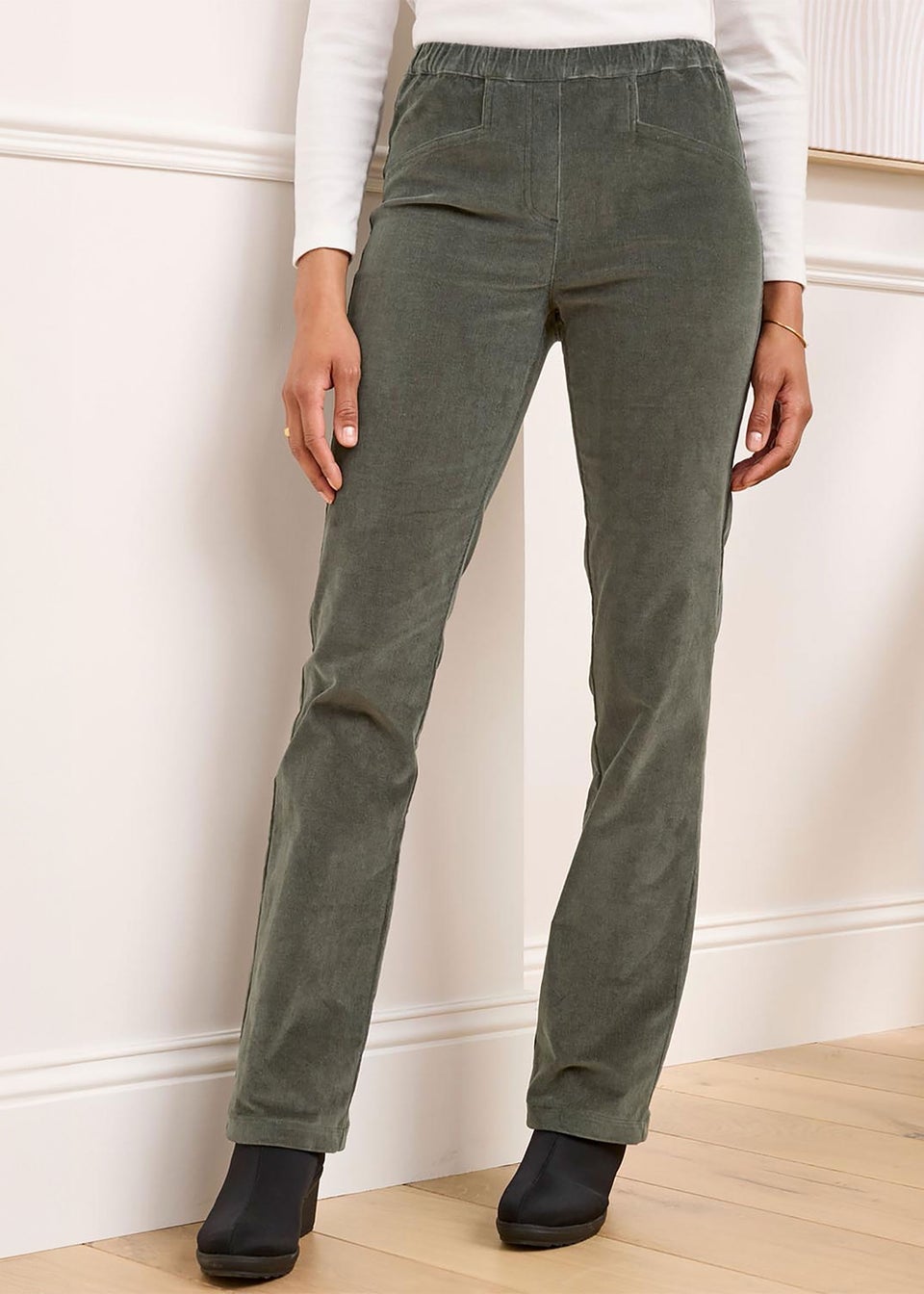 Cotton Traders Dark Forest Straight-Leg Pull-On Cord Trousers