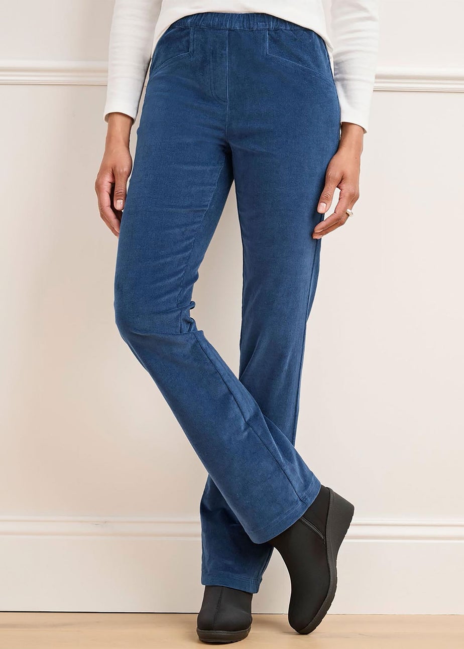 Cotton Traders Blue Dusk Straight-Leg Pull-On Cord Trousers