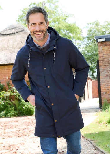 Cotton Traders Navy Waterproof Quilt Lined Coat