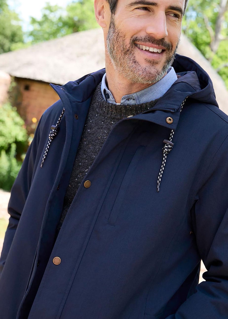 Cotton Traders Navy Waterproof Quilt Lined Coat