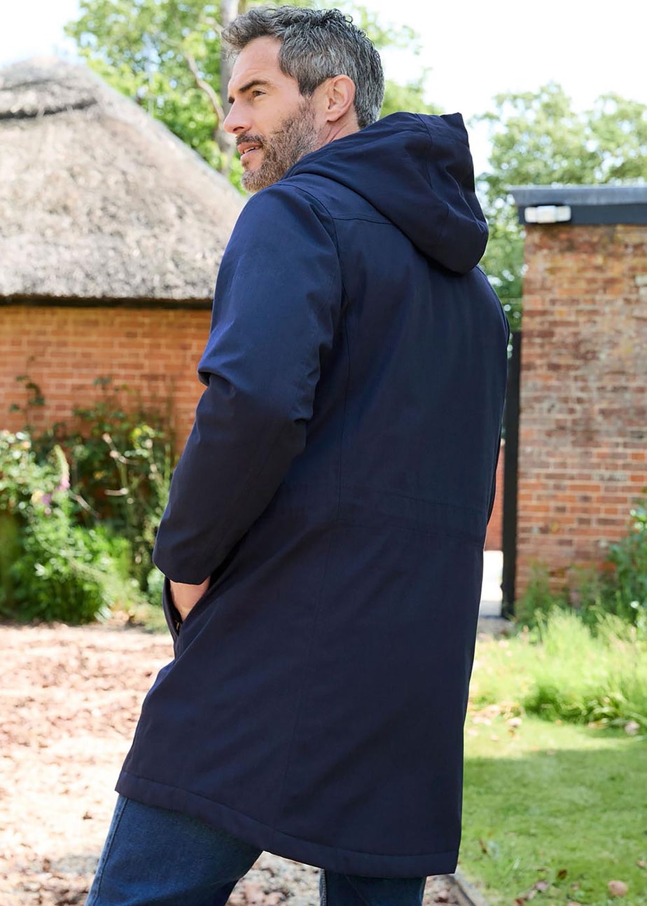 Cotton Traders Navy Waterproof Quilt Lined Coat