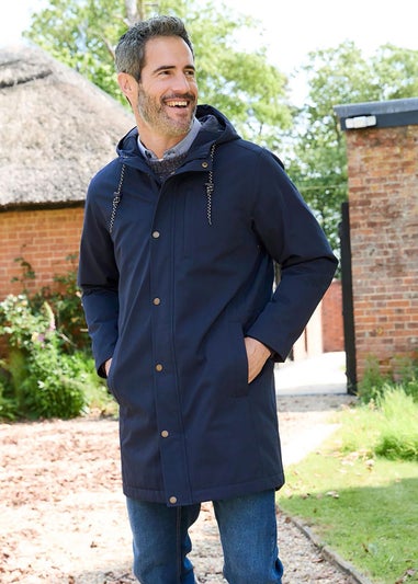 Cotton Traders Navy Waterproof Quilt Lined Coat