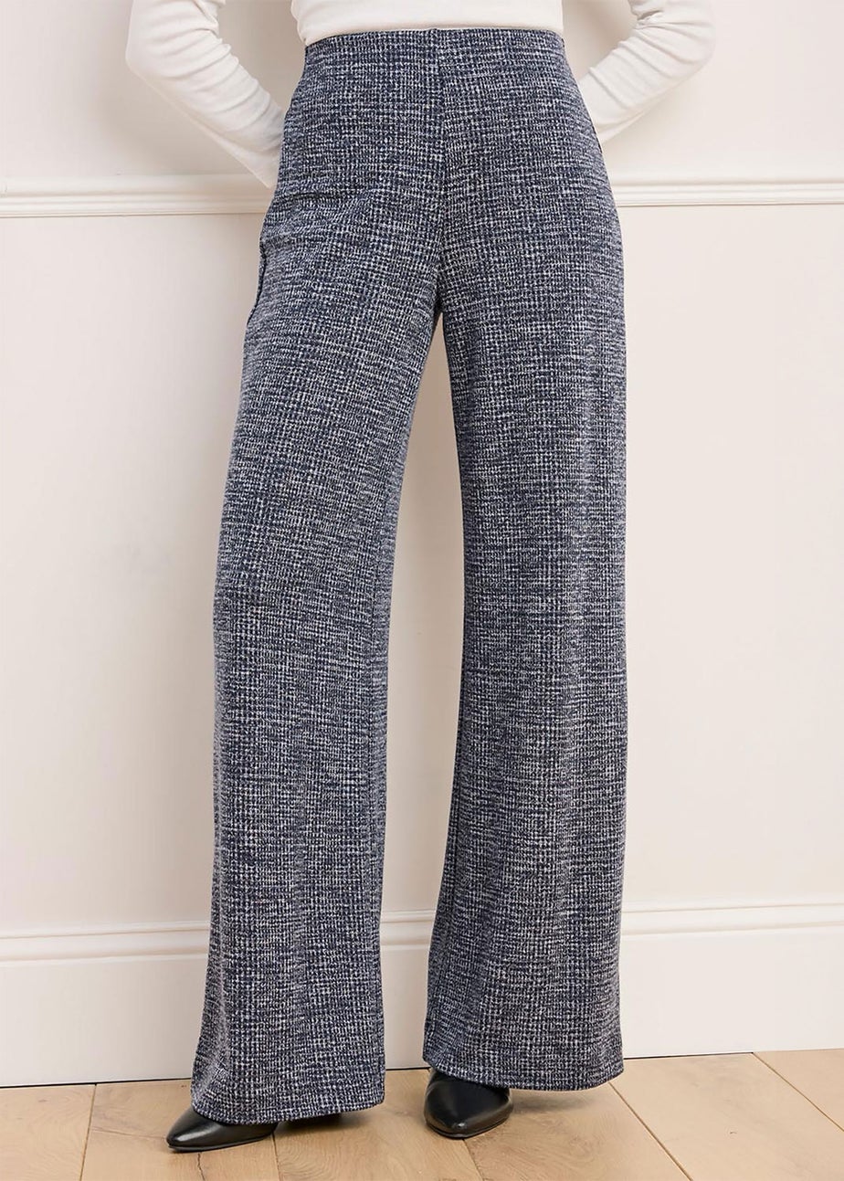 Cotton Traders Navy Jersey Pull-On Wide-Leg Trousers