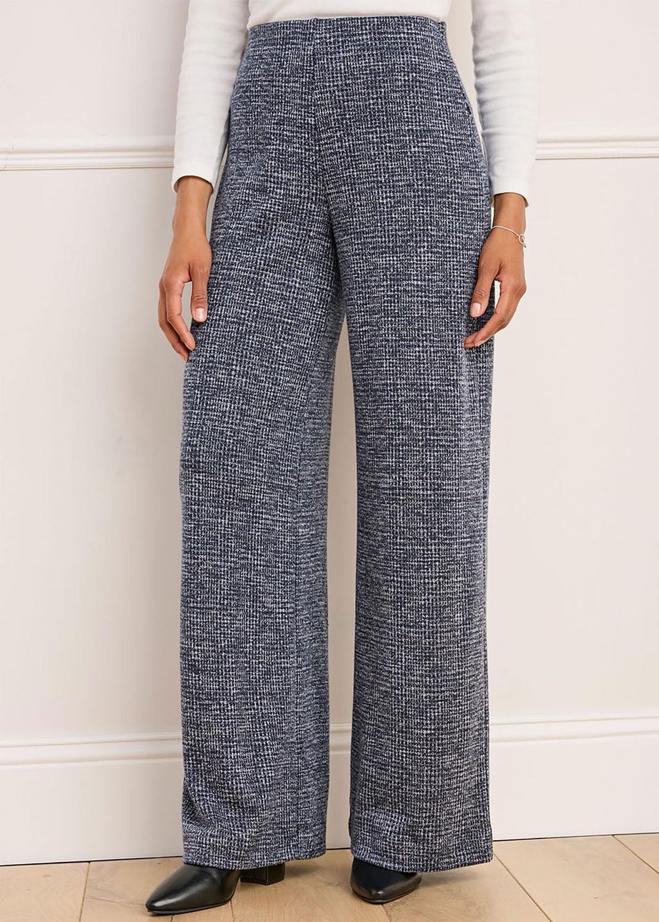 Cotton Traders Navy Jersey Pull-On Wide-Leg Trousers