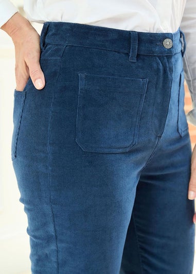 Cotton Traders Blue Dusk Slim-Flare Stretch Cord Trousers