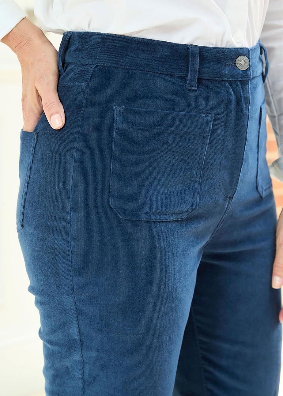 Cotton Traders Blue Dusk Slim-Flare Stretch Cord Trousers