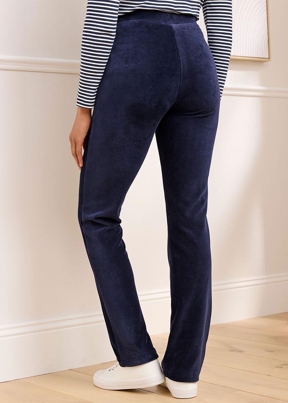 Cotton Traders Navy Slim Leg Pull On Stretch Jersey Cord Trousers