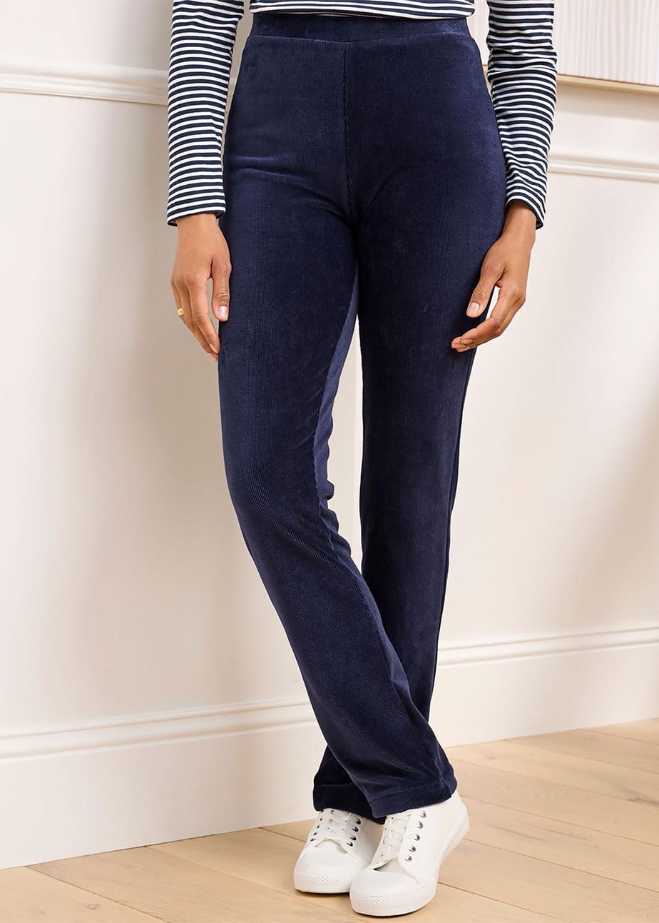 Cotton Traders Navy Slim Leg Pull On Stretch Jersey Cord Trousers
