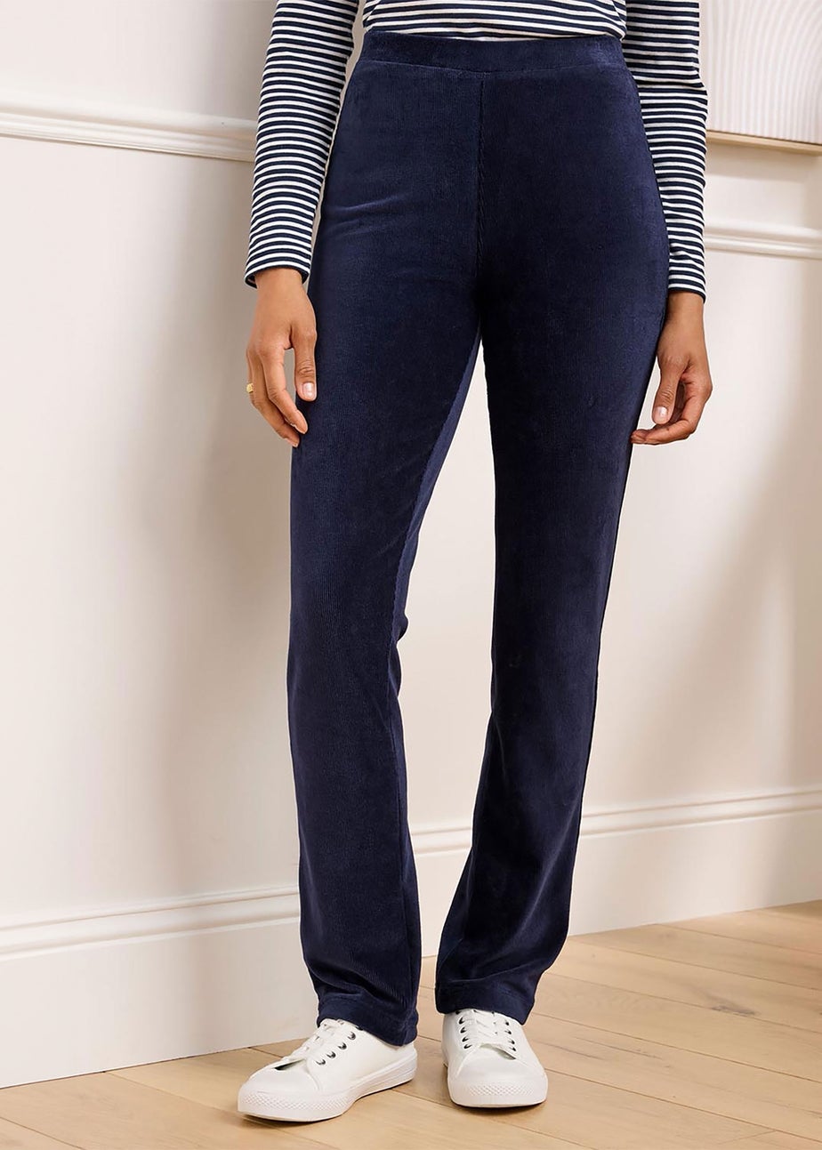 Cotton Traders Navy Slim Leg Pull On Stretch Jersey Cord Trousers