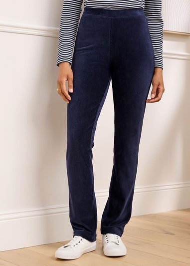 Cotton Traders Navy Slim Leg Pull On Stretch Jersey Cord Trousers