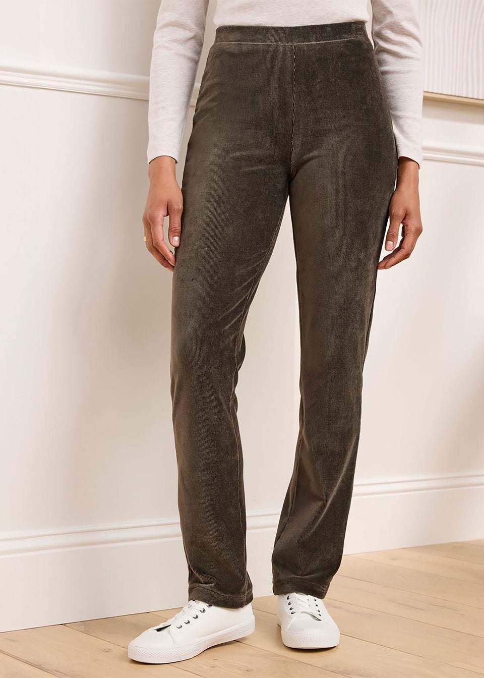 Cotton Traders Dark Forest Slim Leg Pull On Stretch Jersey Cord Trousers