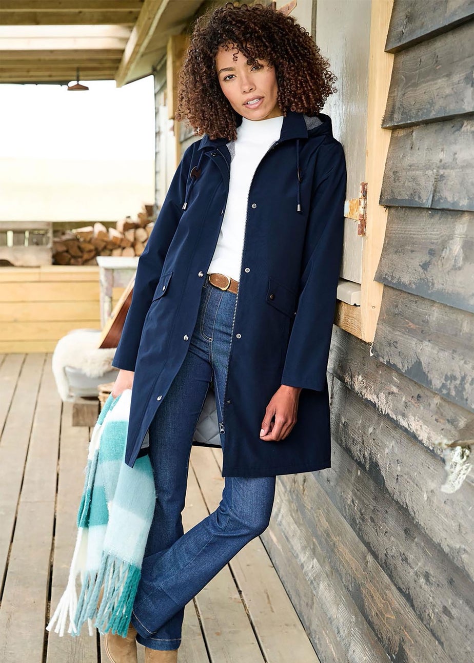 Cotton Traders Navy All-Weather Fleece Lined Waterproof Coat