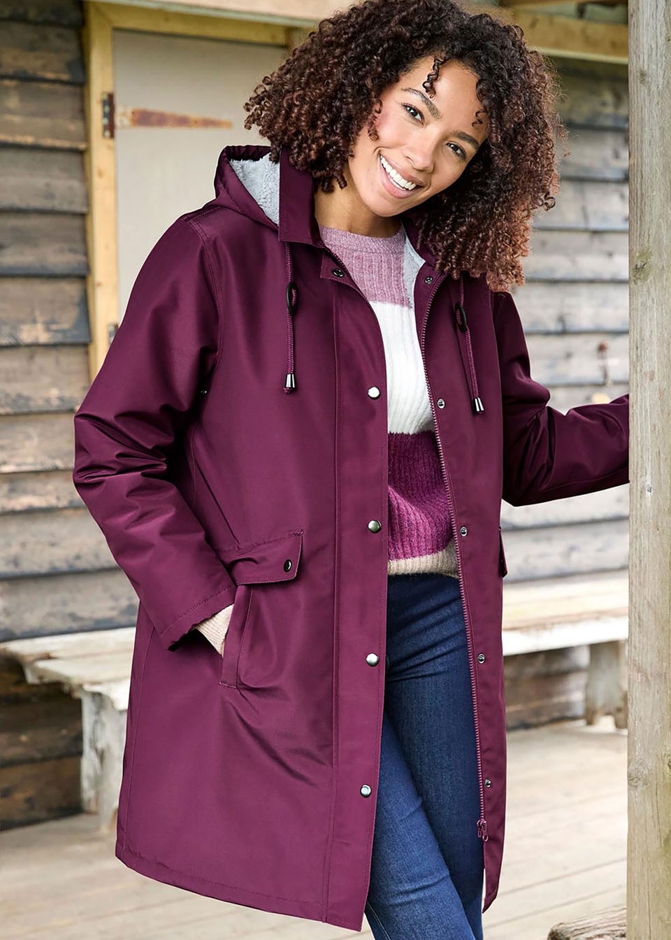 Cotton Traders Wine All-Weather Fleece Lined Waterproof Coat