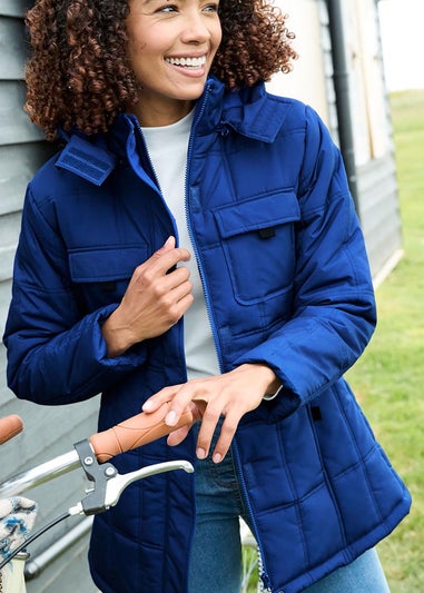 Cotton Traders Bright Cobalt Short Padded Hooded Coat