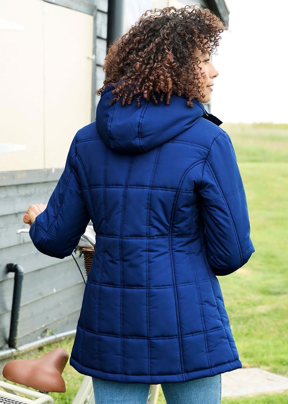 Cotton Traders Bright Cobalt Short Padded Hooded Coat