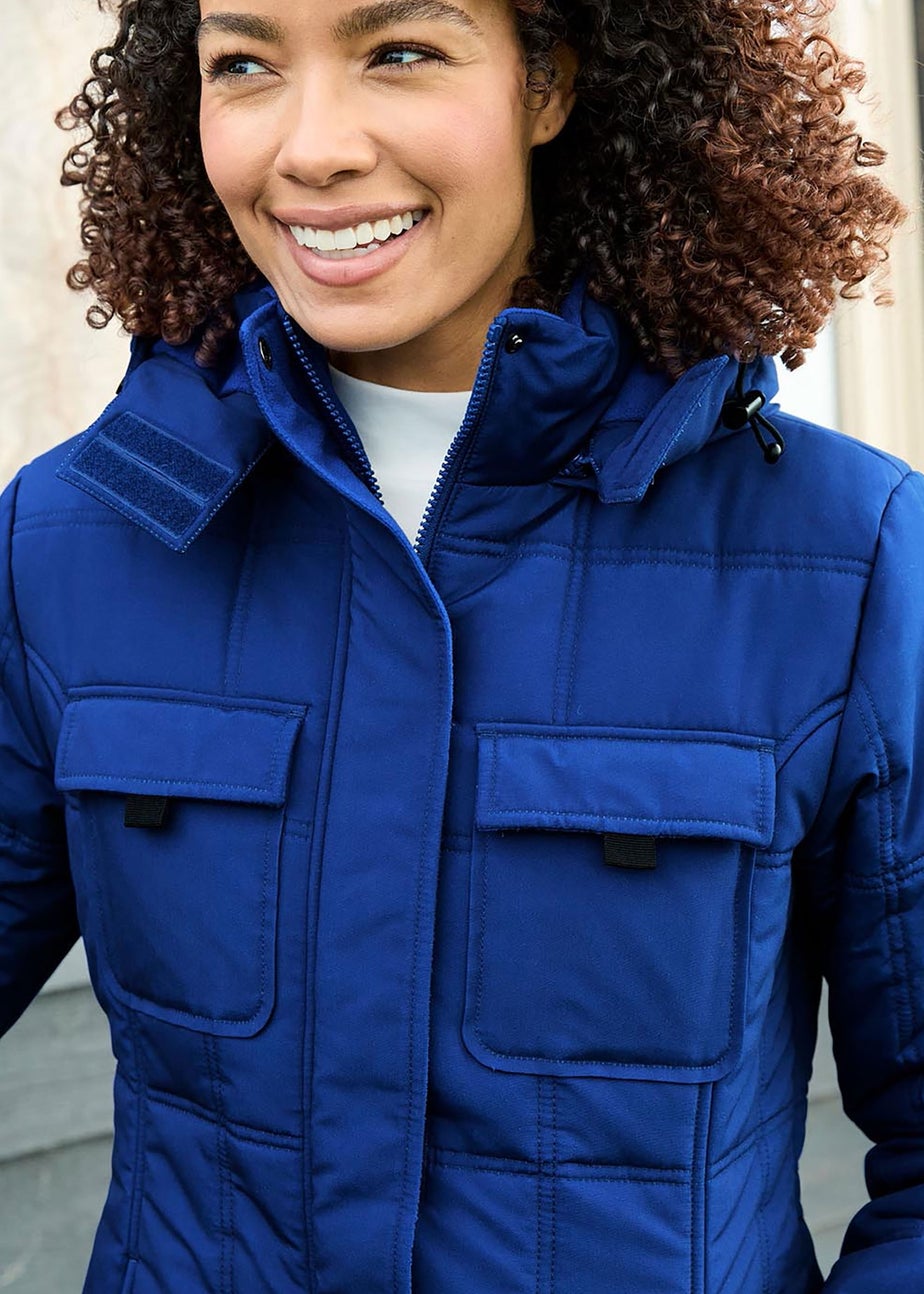 Cotton Traders Bright Cobalt Short Padded Hooded Coat