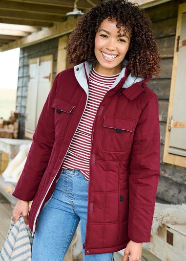 Cotton Traders Rusty Red Short Padded Hooded Coat