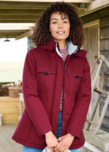 Cotton Traders Rusty Red Short Padded Hooded Coat
