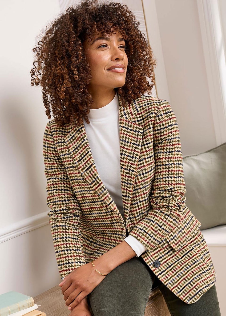 Cotton Traders Deep Khaki Check Blazer