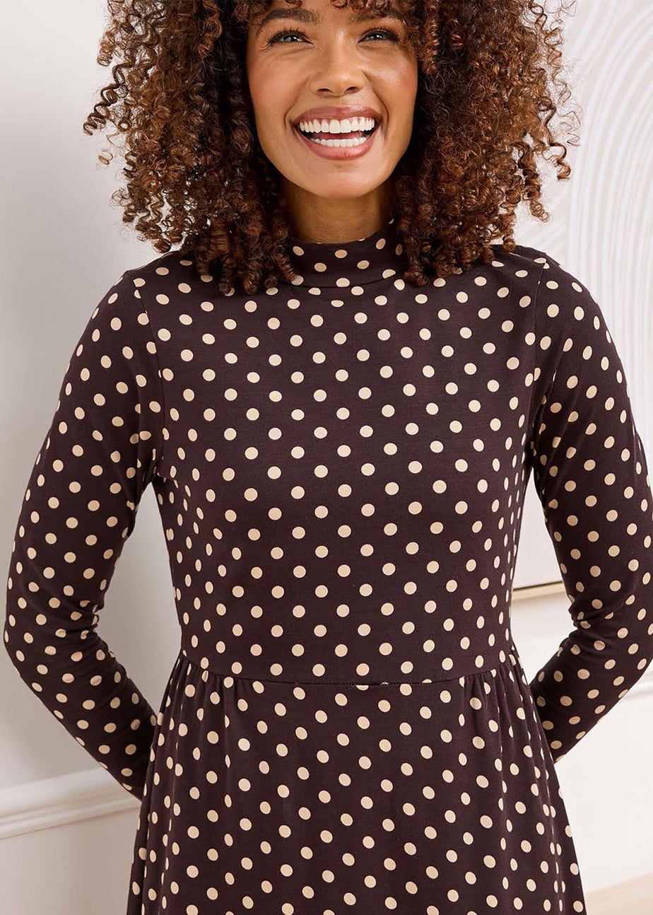 Cotton Traders Dark Chocolate Turtleneck Print Jersey Midi Dress