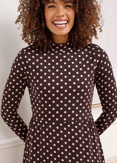 Cotton Traders Dark Chocolate Turtleneck Print Jersey Midi Dress