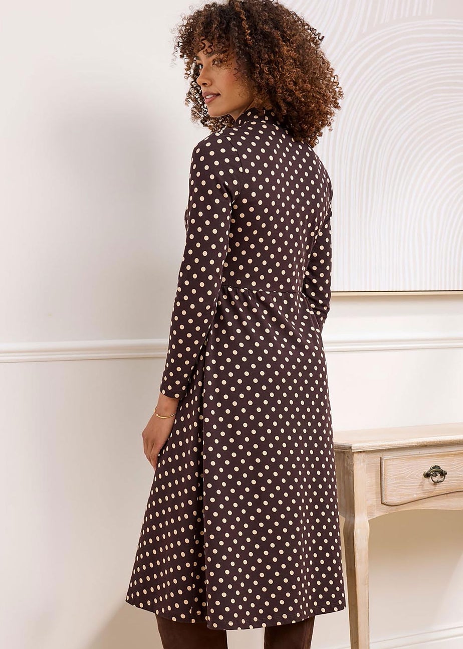 Cotton Traders Dark Chocolate Turtleneck Print Jersey Midi Dress