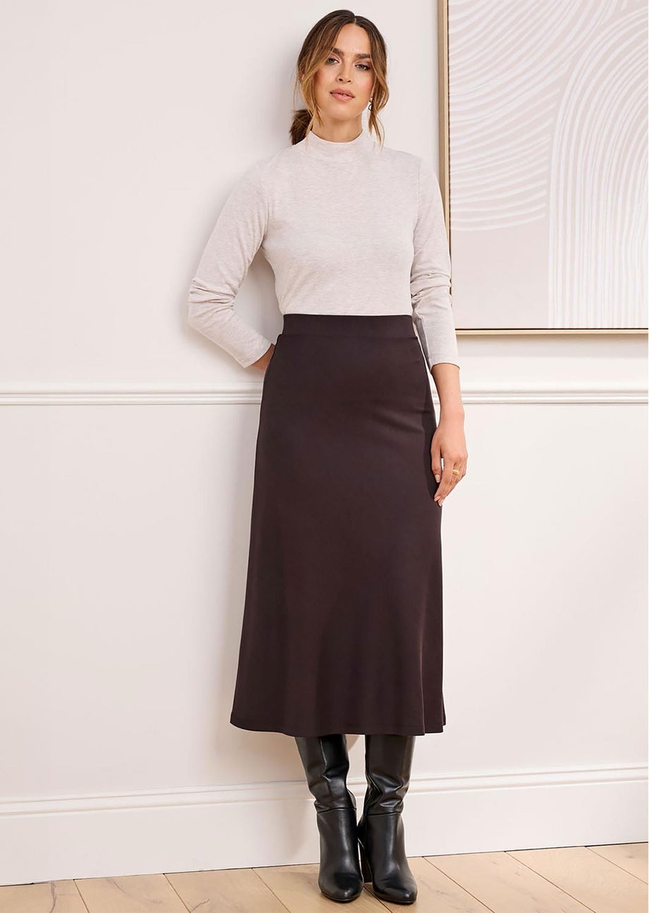 Cotton Traders Dark Chocolate Pull On Jersey Maxi Skirt