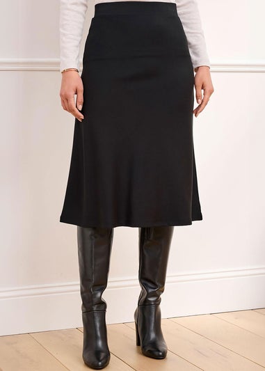 Cotton Traders Black Pull On Jersey Midi Skirt