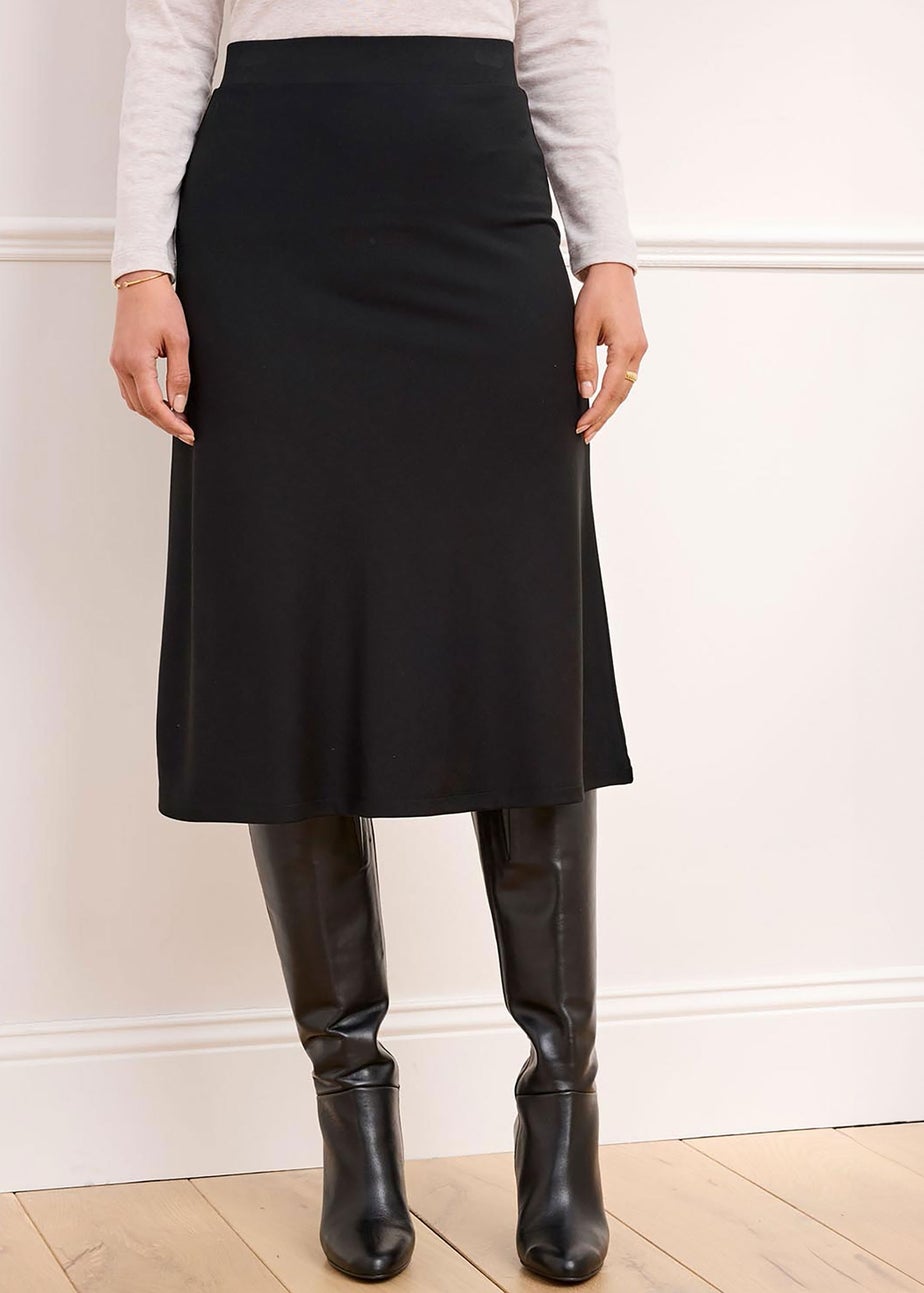 Cotton Traders Black Pull On Jersey Midi Skirt