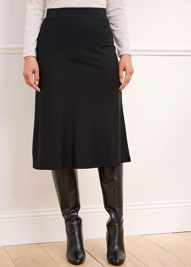 Cotton Traders Black Pull On Jersey Midi Skirt
