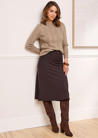 Cotton Traders Dark Chocolate Pull On Jersey Midi Skirt