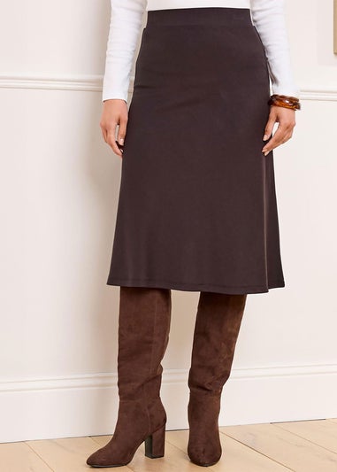 Cotton Traders Dark Chocolate Pull On Jersey Midi Skirt